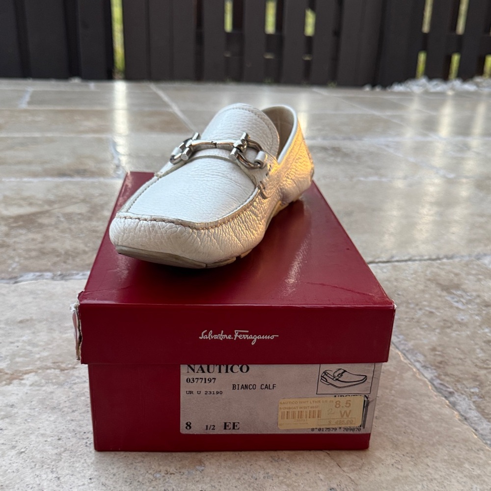 Salvatore Ferragamo White Leather Moccasins